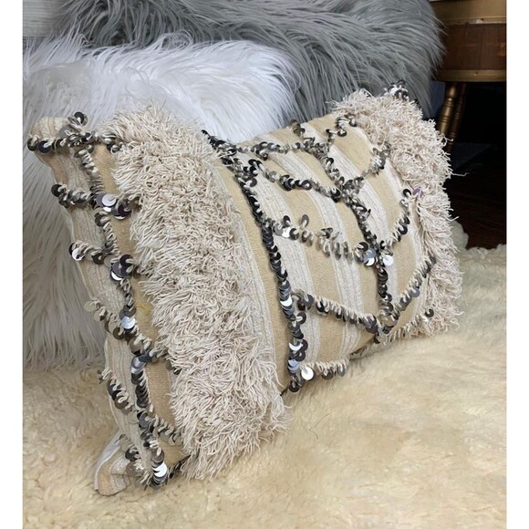 Moroccan Vintage Berber Handira Wedding Blanket Pillow 03YS00283 - Picture 2 of 10